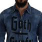 Blue Washed Goth Surfer Print Men Denim Shirt