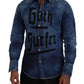 Blue Washed Goth Surfer Print Men Denim Shirt