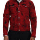 Red Black Tie Dye Collared Men Denim Jacket