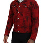 Red Black Tie Dye Collared Men Denim Jacket