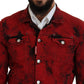 Red Black Tie Dye Collared Men Denim Jacket