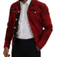 Red Black Tie Dye Collared Men Denim Jacket