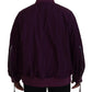 Purple Polyester Full Zipper Bomber Jacket