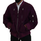 Purple Polyester Full Zipper Bomber Jacket