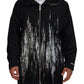 Black White Print Long Hooded Coat Nylon Jacket