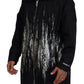 Black White Print Long Hooded Coat Nylon Jacket