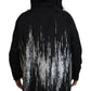 Black White Print Long Hooded Coat Nylon Jacket