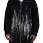 Black White Print Long Hooded Coat Nylon Jacket