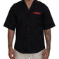 Black Cotton Collared Logo Print Short Sleeve Shirt