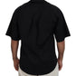 Black Cotton Collared Logo Print Short Sleeve Shirt