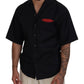 Black Cotton Collared Logo Print Short Sleeve Shirt