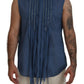 Blue Cotton Chain Embellishment Sleeveless Shirt