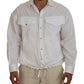 White Cotton Collared Casual Men Long Sleeves Jacket