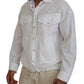 White Cotton Collared Casual Men Long Sleeves Jacket