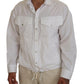 White Cotton Collared Casual Men Long Sleeves Jacket