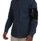 Multicolor Black Arm Plaid Men Long Sleeves Shirt