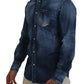 Blue Washed Collared Men Casual Long Sleeves Shirt