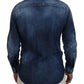 Blue Washed Collared Men Casual Long Sleeves Shirt