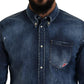 Blue Washed Collared Men Casual Long Sleeves Shirt