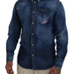 Blue Washed Collared Men Casual Long Sleeves Shirt