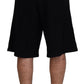 Black Solid Pull On Men Casual Bermuda Shorts