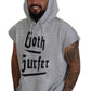 Light Gray Cotton Short Sleeves Hooded T-shirt