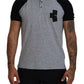 Gray Black Cotton Short Sleeves Collared T-shirt