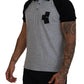 Gray Black Cotton Short Sleeves Collared T-shirt