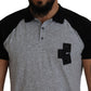 Gray Black Cotton Short Sleeves Collared T-shirt