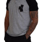 Gray Black Cotton Short Sleeves Collared T-shirt