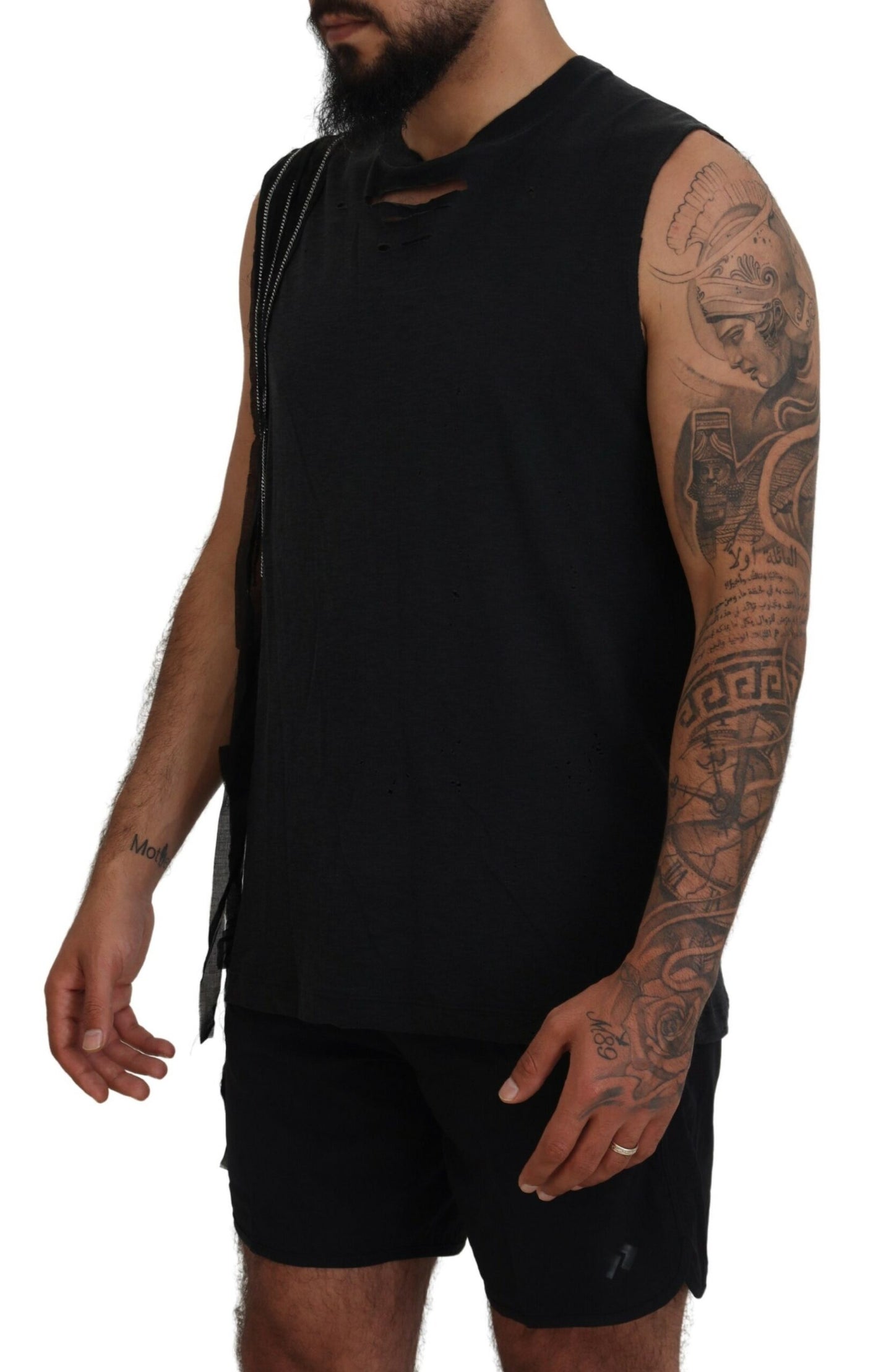 Black Chain Embellished Sleeveless Men Tank T-shirt