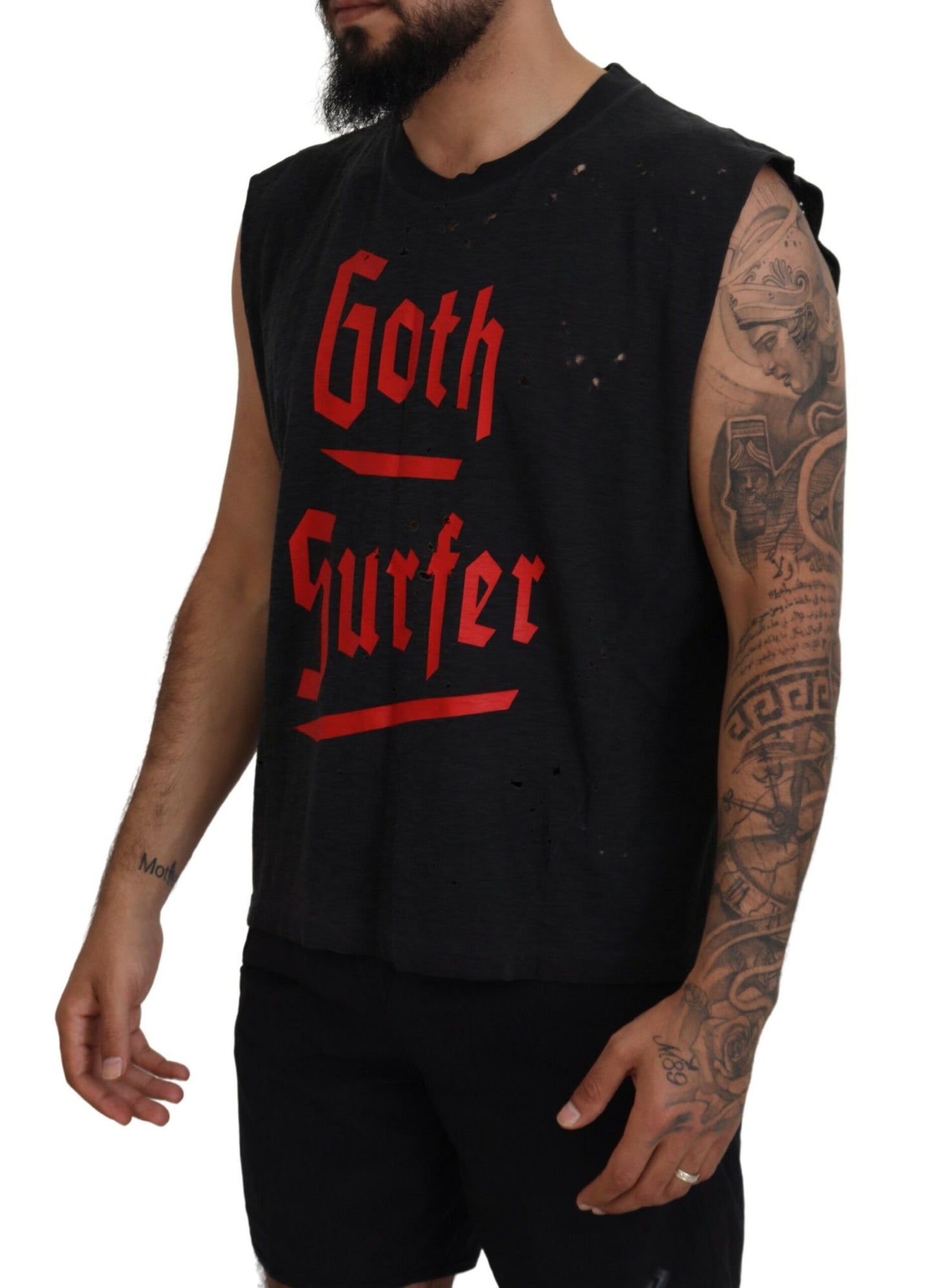 Black Cotton Sleeveless Crewneck Tank T-shirt