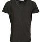 Gray Cotton Linen Short Sleeves V-neck T-shirt