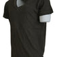 Gray Cotton Linen Short Sleeves V-neck T-shirt