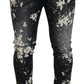 Gray Wash White Splash Print Skinny Denim Jeans