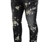 Gray Wash White Splash Print Skinny Denim Jeans