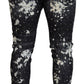 Gray Wash White Splash Print Skinny Denim Jeans