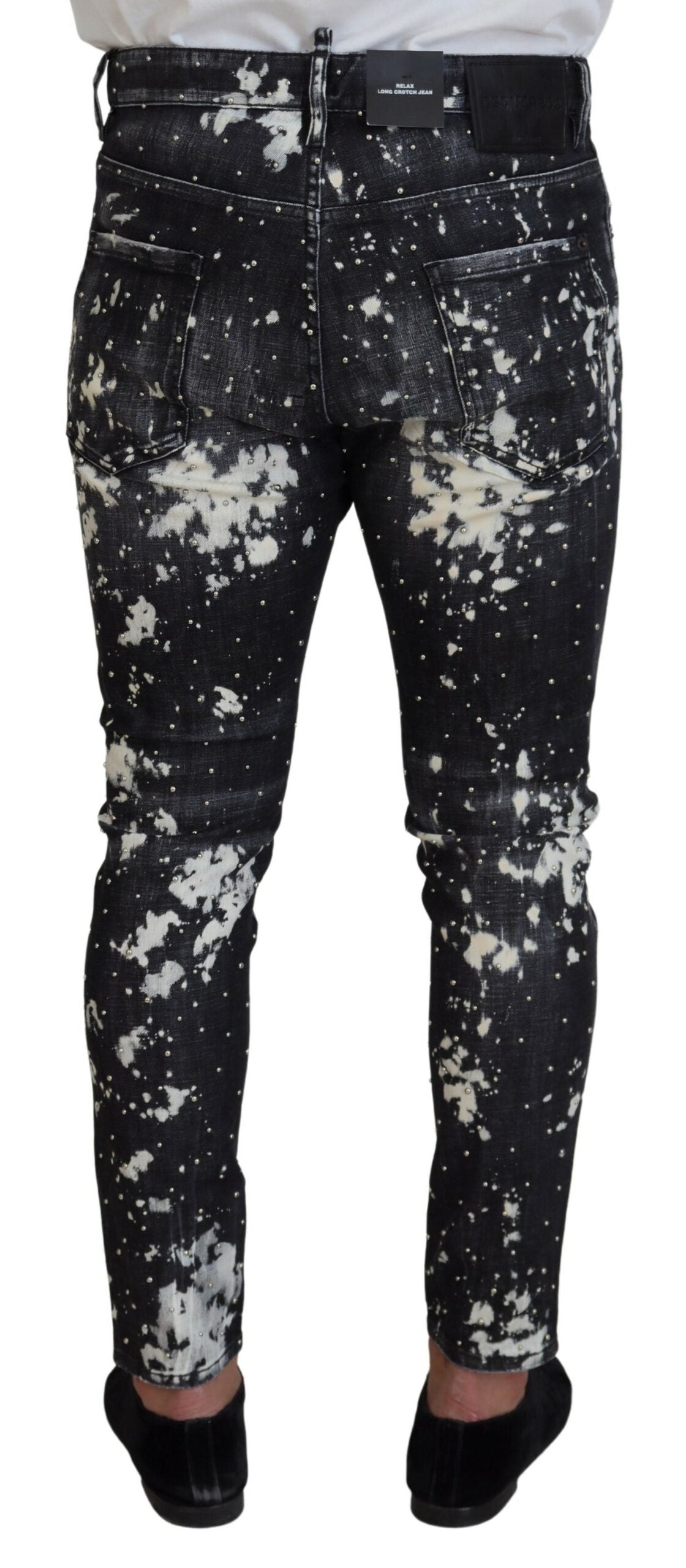 Gray Wash White Splash Print Skinny Denim Jeans