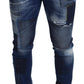 Blue Washed Patchwork Skinny Men Denim Jeans