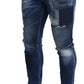 Blue Washed Patchwork Skinny Men Denim Jeans