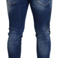 Blue Washed Patchwork Skinny Men Denim Jeans