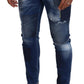 Blue Washed Patchwork Skinny Men Denim Jeans