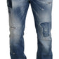 Blue Washed Tattered Straight Fit Casual Denim Jeans