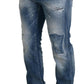 Blue Washed Tattered Straight Fit Casual Denim Jeans