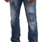 Blue Washed Tattered Straight Fit Casual Denim Jeans