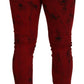 Red Cotton Tie Dye Skinny Casual Denim Jeans