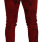 Red Cotton Tie Dye Skinny Casual Men Denim Jeans