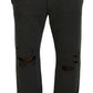 Dark Gray Cotton Men Casual Tattered Pants