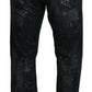 Black Crystal Embellished Tattered Denim Jeans