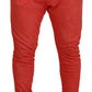 Orange Cotton Elastic Waist Logo Men Pants